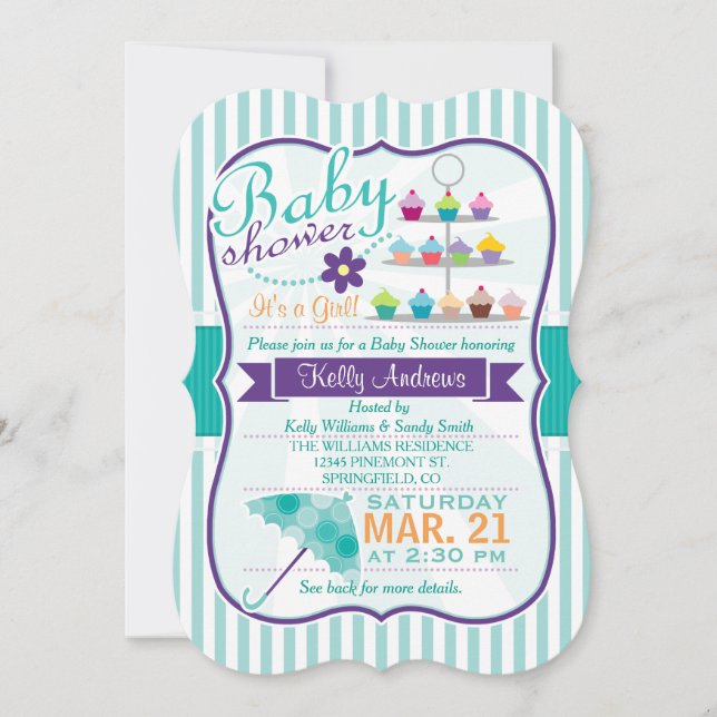 Retro Turquoise and Purple Baby Shower Invitation (Front)