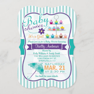 Retro Turquoise and Purple Baby Shower Invitation