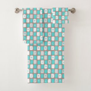 Retro Turquoise and White Starbursts Towel Set