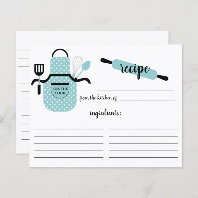 Retro Turquoise Apron Kitchen Tools Recipe Card (Front/Back)