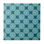 Retro Turquoise & Aqua Dots & Stars Tile<br><div class="desc">This turquoise and aqua ceramic tile features a cool retro mid-century modern inspired geometric pattern. The geometric pattern is built on combinations of repeated turquoise circles, dots and stars with sage green accents that overlap to form a darker teal harlequin pattern, reminiscent of mid century modern designs. The sage green...</div>