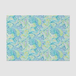 Retro Turquoise Aqua Pink Paisley Pattern Tissue Paper