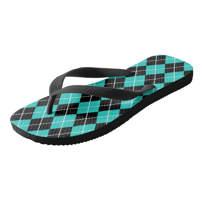 Retro Turquoise Argyle Flip Flops (Angled)