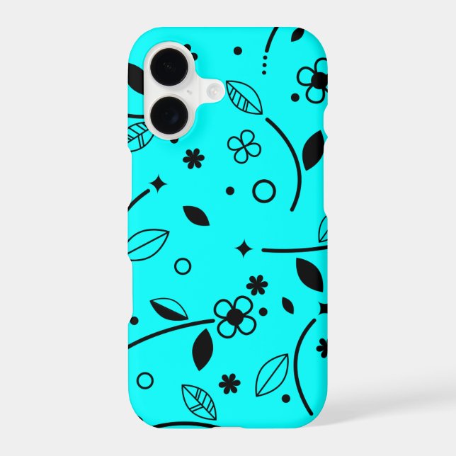 Retro Turquoise Black Line Art Floral iPhone Case (Back)