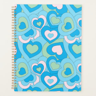 Retro Turquoise Blue Heart Planner