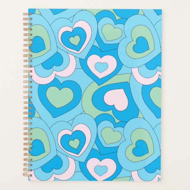 Retro Turquoise Blue Heart Planner (Front)