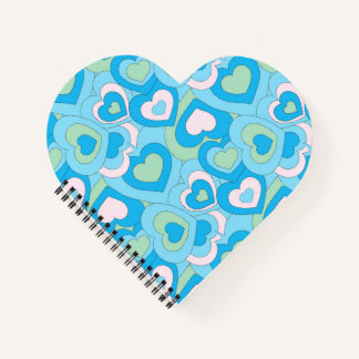 Retro Turquoise Blue Heart Spiral Notebook