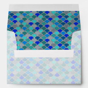 Retro Turquoise Blue Teal Grey Scales Pattern Envelope