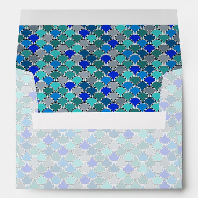Retro Turquoise Blue Teal Grey Scales Pattern Envelope (Back (Bottom))