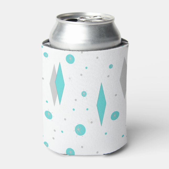 Retro Turquoise Diamond & Starburst Can Cooler (Can Front)