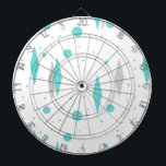 Retro Turquoise Diamond & Starburst Dart Board<br><div class="desc">This Retro Turquoise Diamonds and Starbursts Dartboard (large print) pattern is a new take on a vintage style. It features kitschy, grey starbursts on turquoise polka dots, surrounding geometric, turquoise and grey diamond shapes. Customise the background colour on this mid century modern product if you're feeling daring, or leave it...</div>