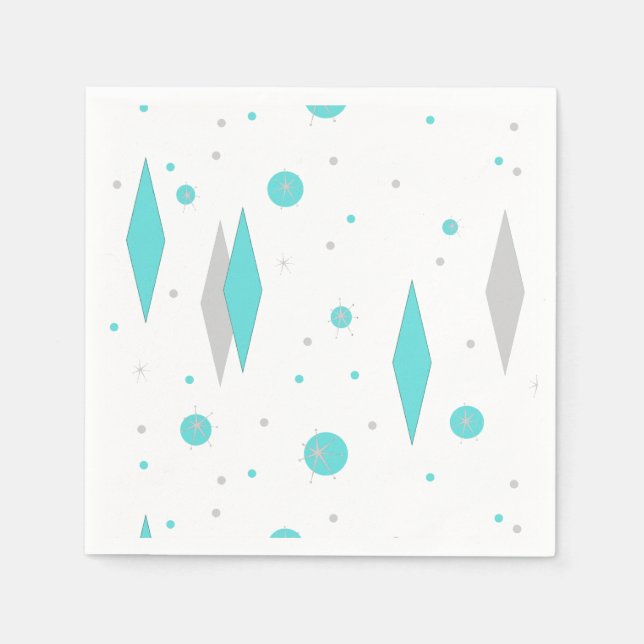 Retro Turquoise Diamond & Starburst Paper Napkins (Front)