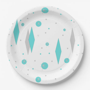 Retro Turquoise Diamond & Starburst Paper Plates