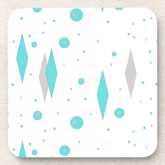Retro Turquoise Diamond Starburst Plastic Coaster (Front)