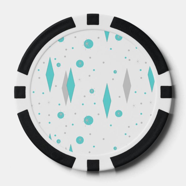 Retro Turquoise Diamond & Starburst Poker Chips (Front)