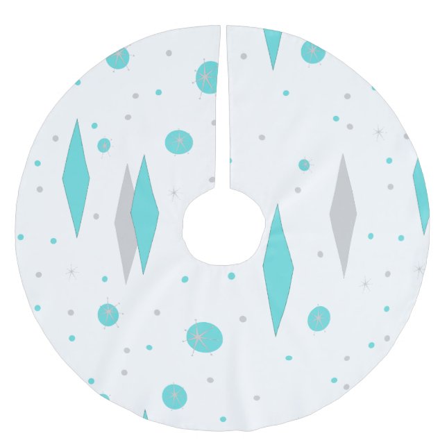 Retro Turquoise Diamond  & Starburst Tree Skirt (Front)