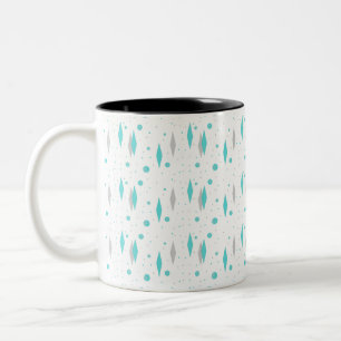 Retro Turquoise Diamond & Starburst Two-Tone Mug