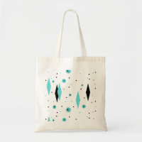 Retro Turquoise Diamonds and Starbursts Tote Bag