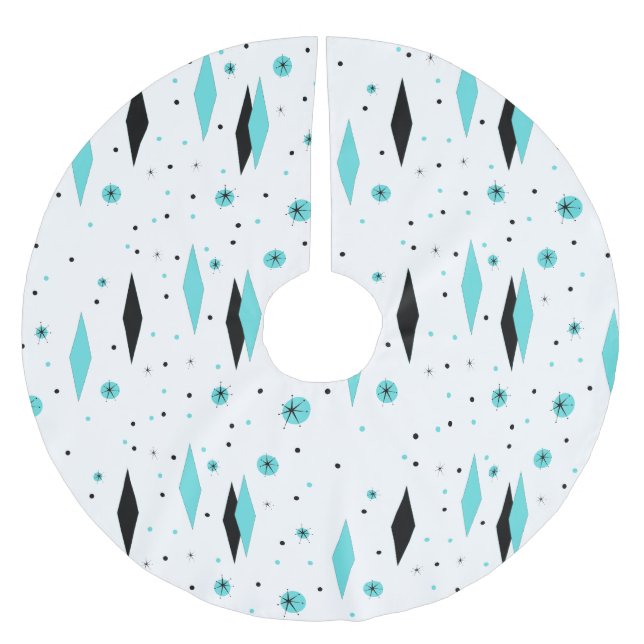 Retro Turquoise Diamonds Christmas Tree Skirt (Front)