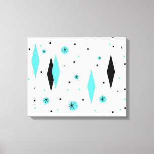 Retro Turquoise Diamonds & Starburst Canvas Print