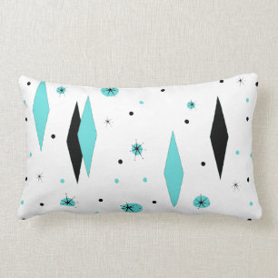 Retro Turquoise Diamonds & Starburst Lumbar Pillow