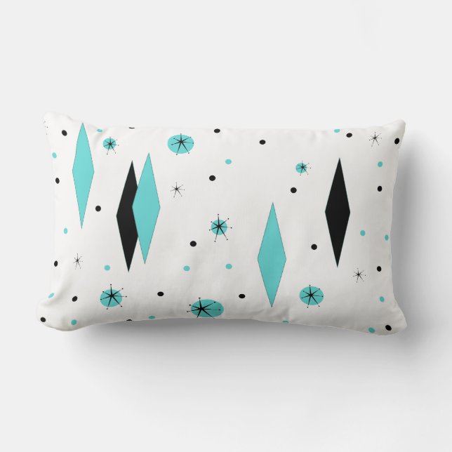 Retro Turquoise Diamonds & Starburst Lumbar Pillow (Front)