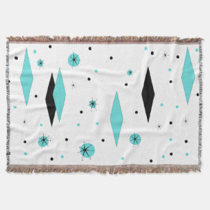 Retro Turquoise Diamonds & Starburst Throw Blanket