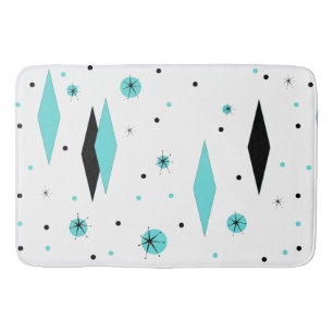 Retro Turquoise Diamonds & Starbursts Bath Mat
