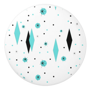 Retro Turquoise Diamonds & Starbursts Ceramic Pull