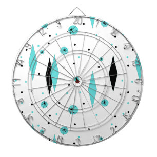 Retro Turquoise Diamonds & Starbursts Dart Board