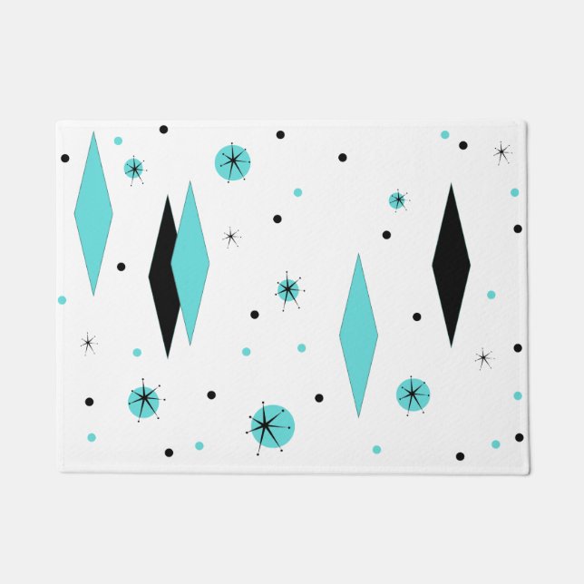 Retro Turquoise Diamonds & Starbursts Door Mat (Front)