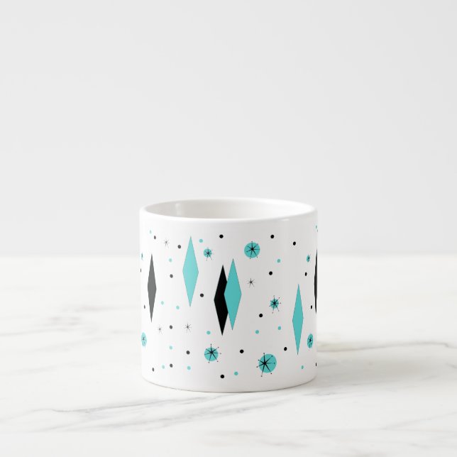 Retro Turquoise Diamonds & Starbursts Espresso Mug (Front)