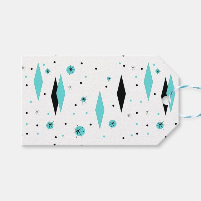 Retro Turquoise Diamonds & Starbursts Gift Tags (Front (Horizontal))