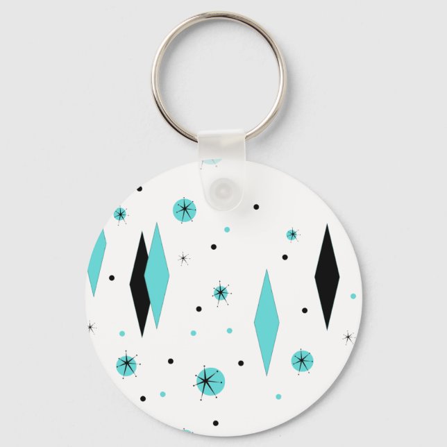 Retro Turquoise Diamonds & Starbursts Keychain (Front)