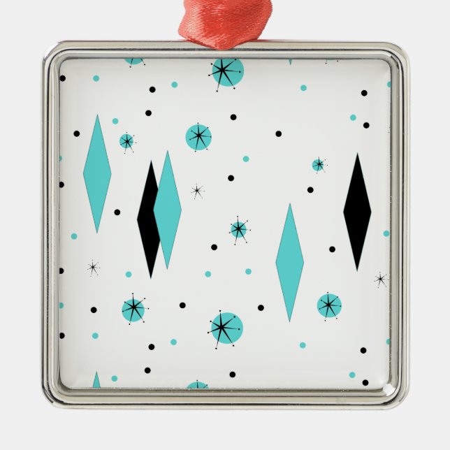 Retro Turquoise Diamonds & Starbursts Ornament (Front)
