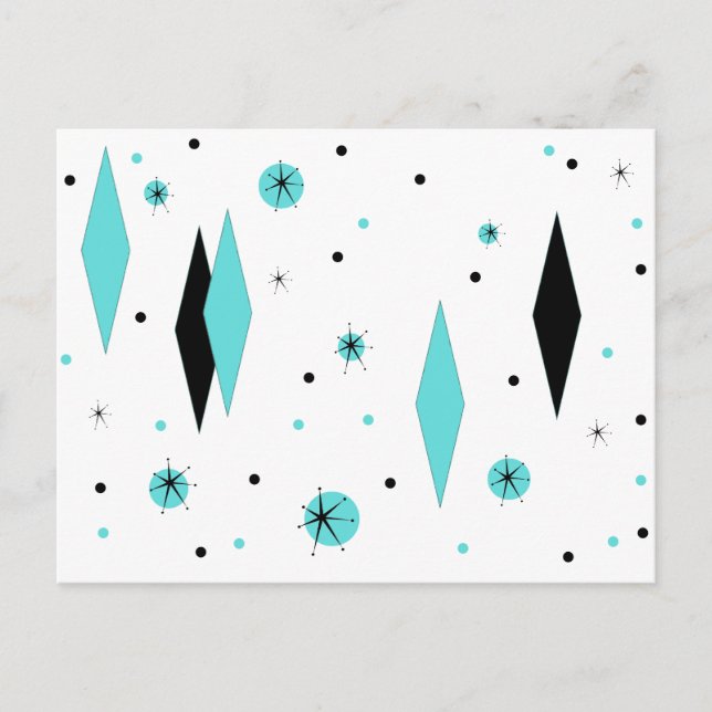 Retro Turquoise Diamonds & Starbursts Postcard (Front)