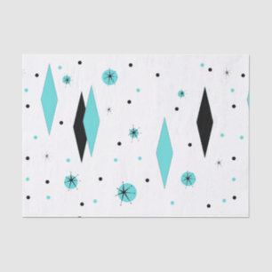 Retro Turquoise Diamonds & Starbursts Tissue Paper