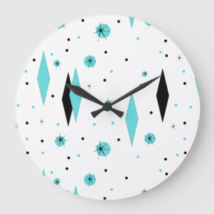 Retro Turquoise Diamonds & Starbursts Wall Clock