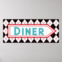 Retro Turquoise Diner Sign Wall Art Poster