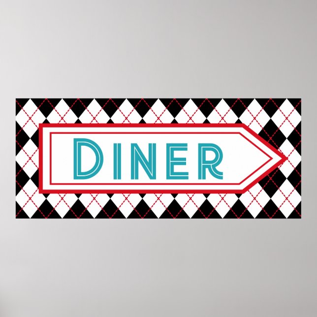Retro Turquoise Diner Sign Wall Art Poster  (Front)