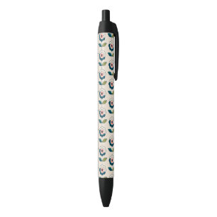 Retro Turquoise Floral Pattern Black Ink Pen