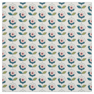 Retro Turquoise Floral Pattern Fabric