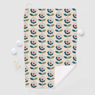 Retro Turquoise Floral Pattern Golf Towel
