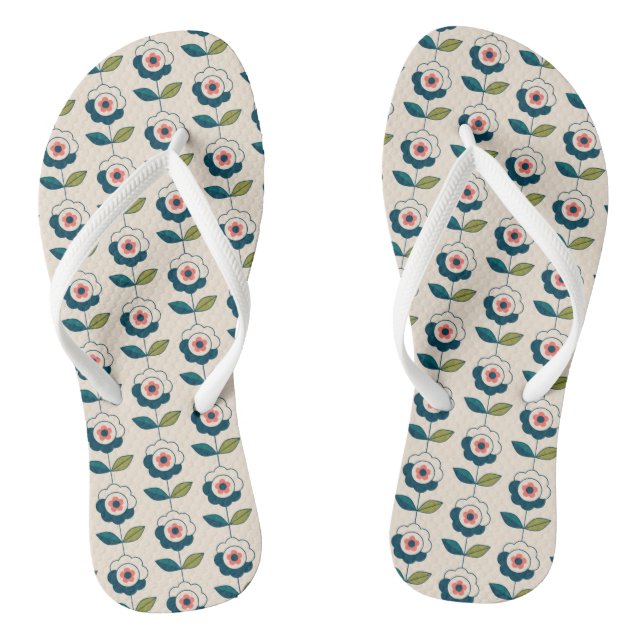 Retro Turquoise Floral Pattern Jandals (Footbed)