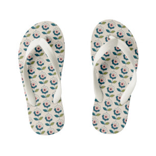 Retro Turquoise Floral Pattern Kid's Jandals