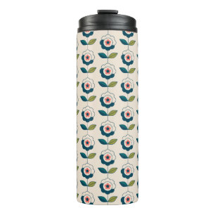 Retro Turquoise Floral Pattern Thermal Tumbler