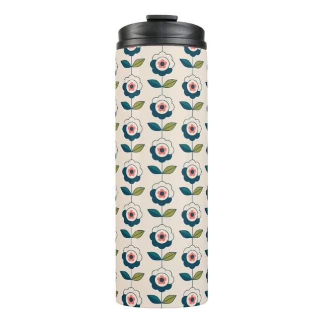 Retro Turquoise Floral Pattern Thermal Tumbler (Front)