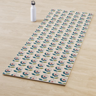 Retro Turquoise Floral Pattern Yoga Mat