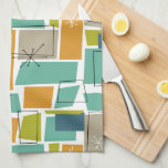 Retro Turquoise Green Orange Squares Mid-century Tea Towel<br><div class="desc">This funky mid-century modern kitchen towel features turquoise blue,  avocado green,  orange,  and tan abstract rectangles,  along with highlights of black and white starbursts. Add a pop of retro fun to your kitchen decor!</div>