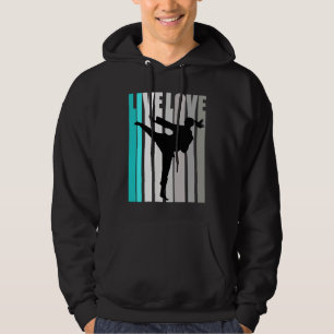 Retro Turquoise Live Love Karate Coach Womens Colo Hoodie